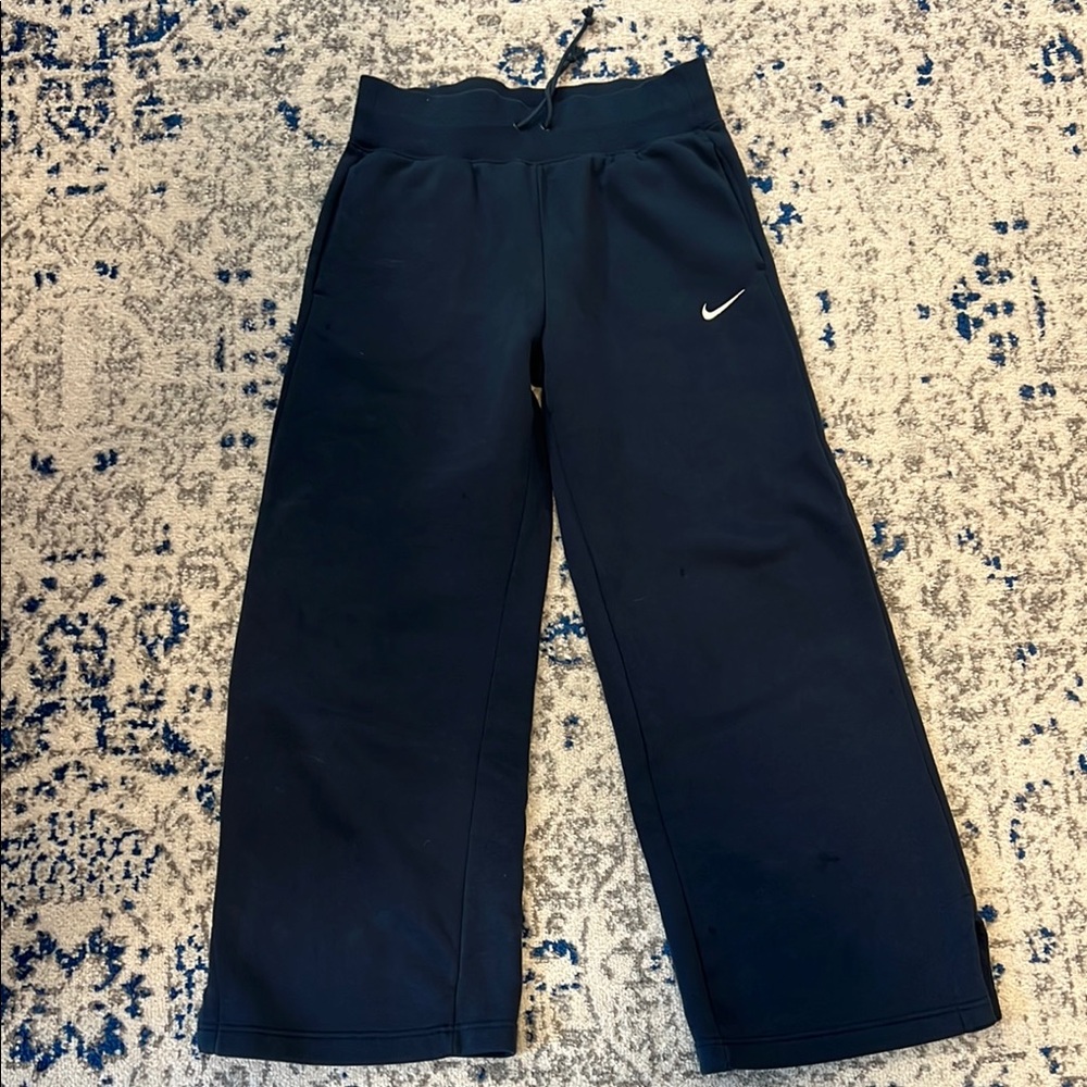 Nike phoenix fleece high waisted wide leg sweatpants dark blue